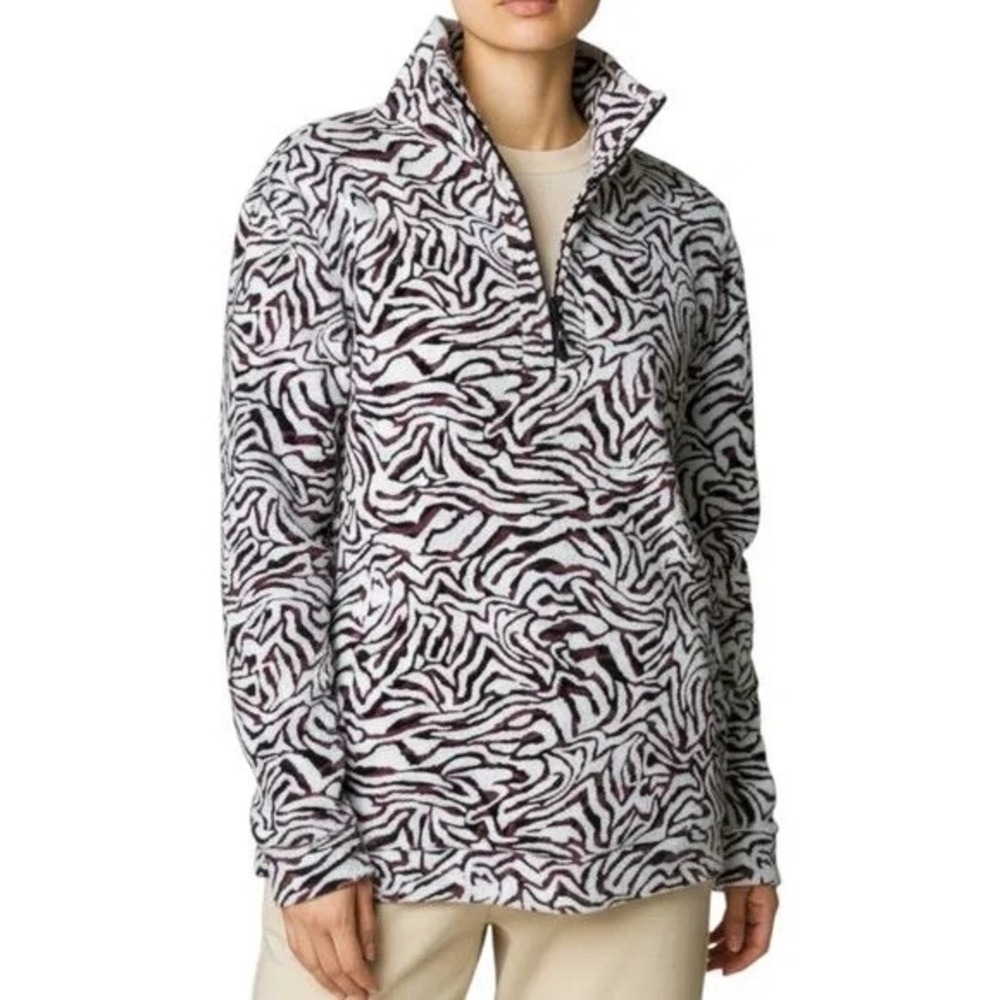 Kinesis Womens Zebra Print Quarter Zip Pullover Mock Neck Active Top Burgundy L